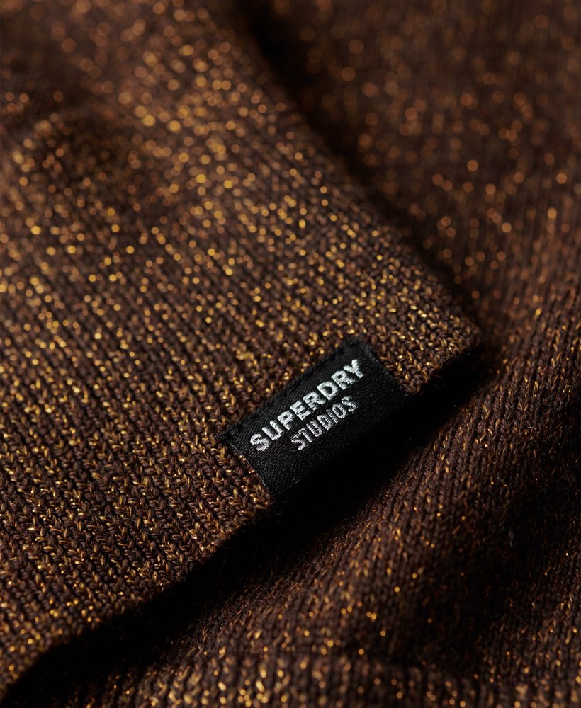 gebreid vest met ronde hals van merinowol in denim co tabacco brown metallic