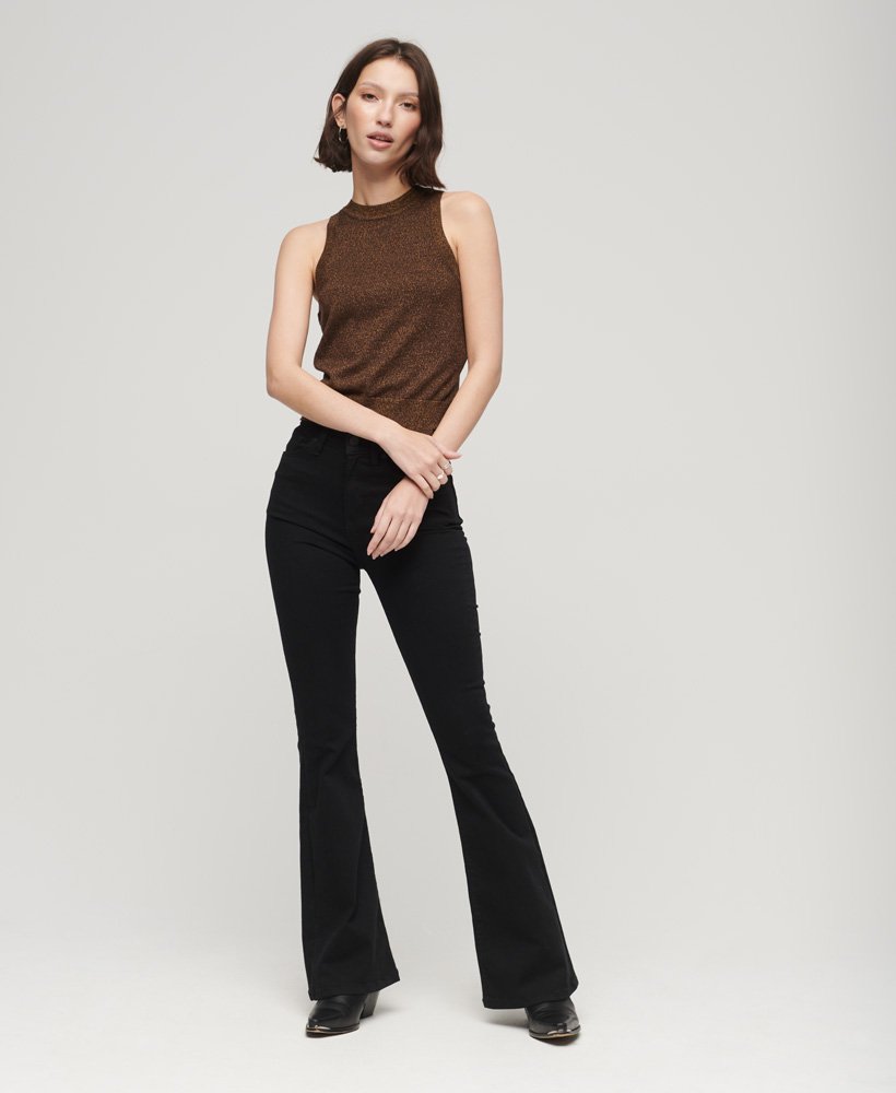 gebreid vest met ronde hals van merinowol in denim co tabacco brown metallic