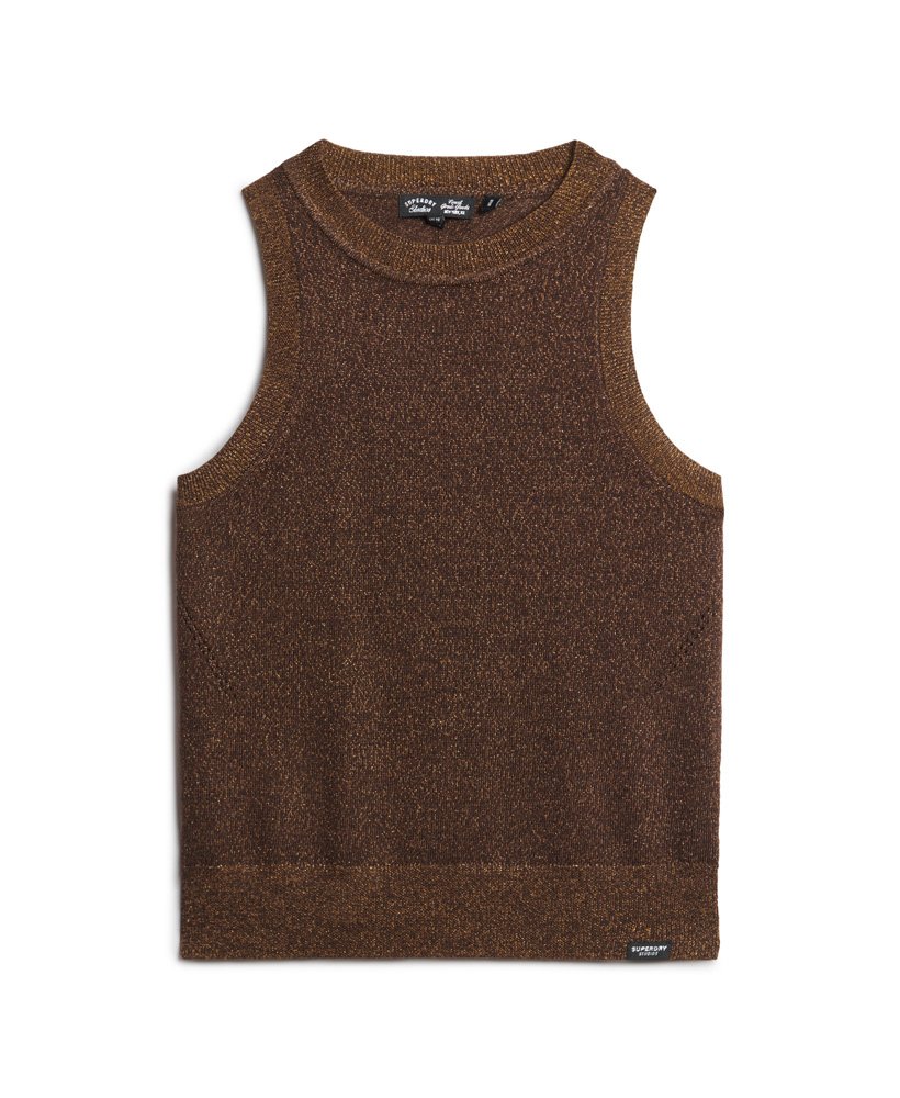 gebreid vest met ronde hals van merinowol in denim co tabacco brown metallic