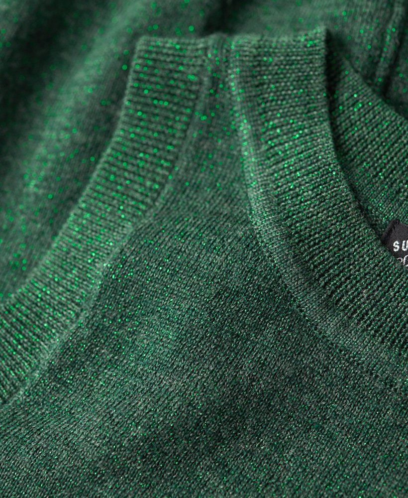 gebreid vest met ronde hals van merinowol in bosgroen metallic