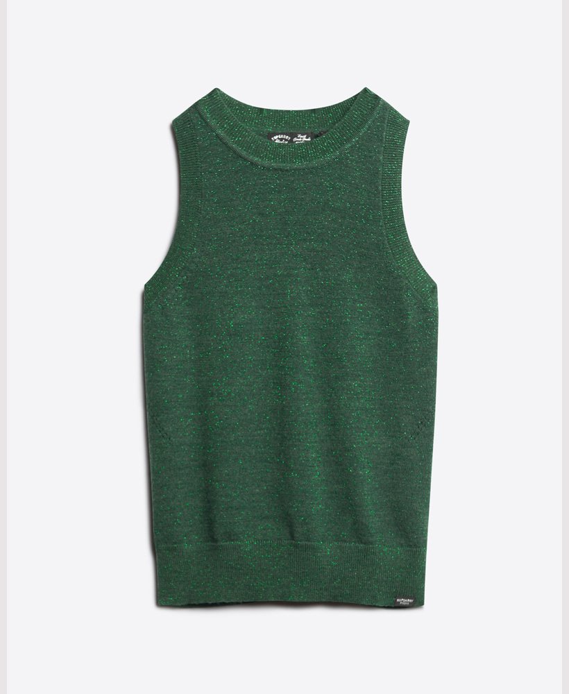 gebreid vest met ronde hals van merinowol in bosgroen metallic