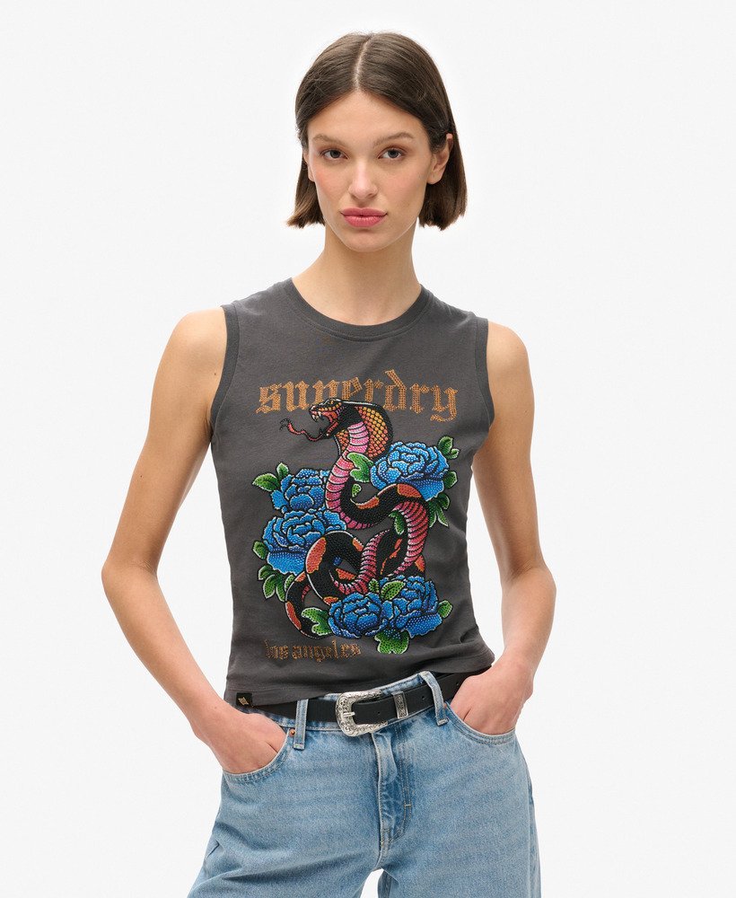 tattoo-vest met strasssteentjes in antraciet.