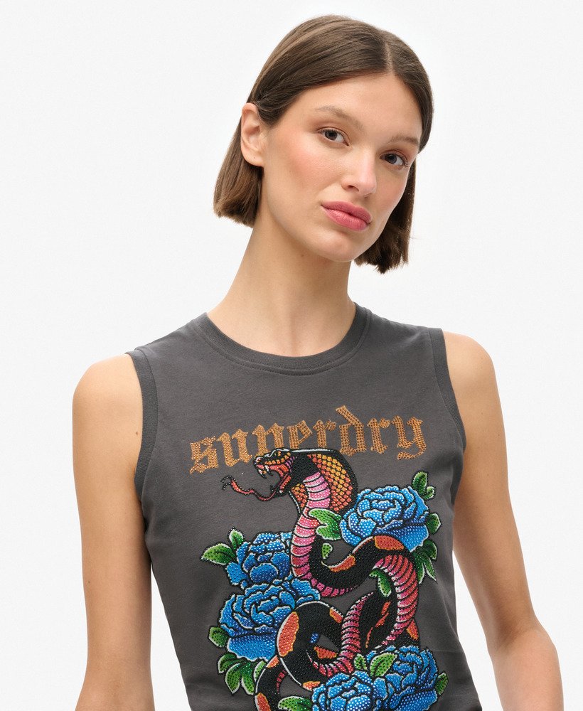 tattoo-vest met strasssteentjes in antraciet.
