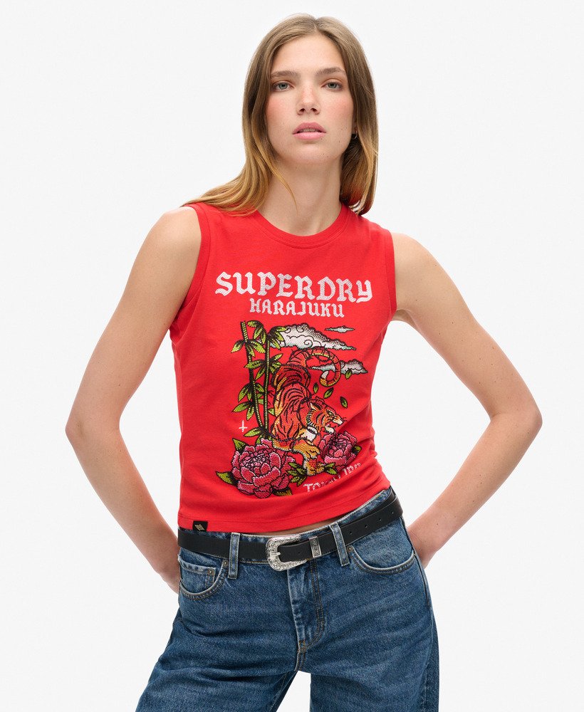 tattoo-vest met strasssteentjes in frisdrankrood
