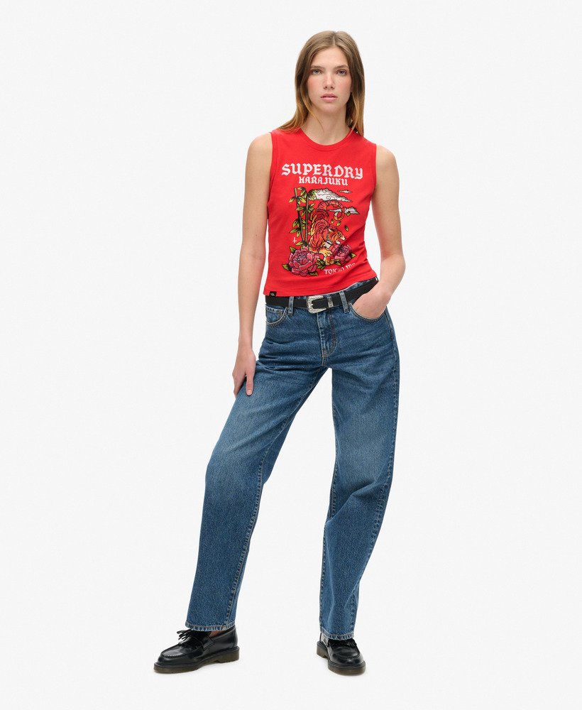 tattoo-vest met strasssteentjes in frisdrankrood