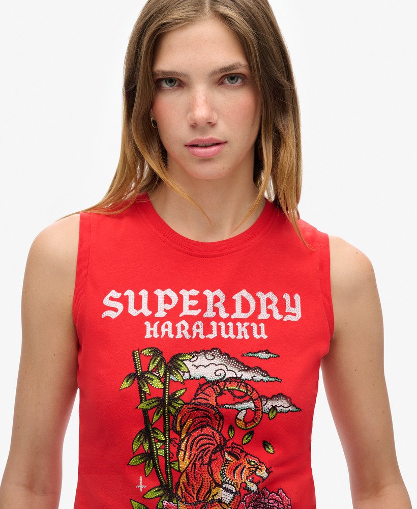 tattoo-vest met strasssteentjes in frisdrankrood