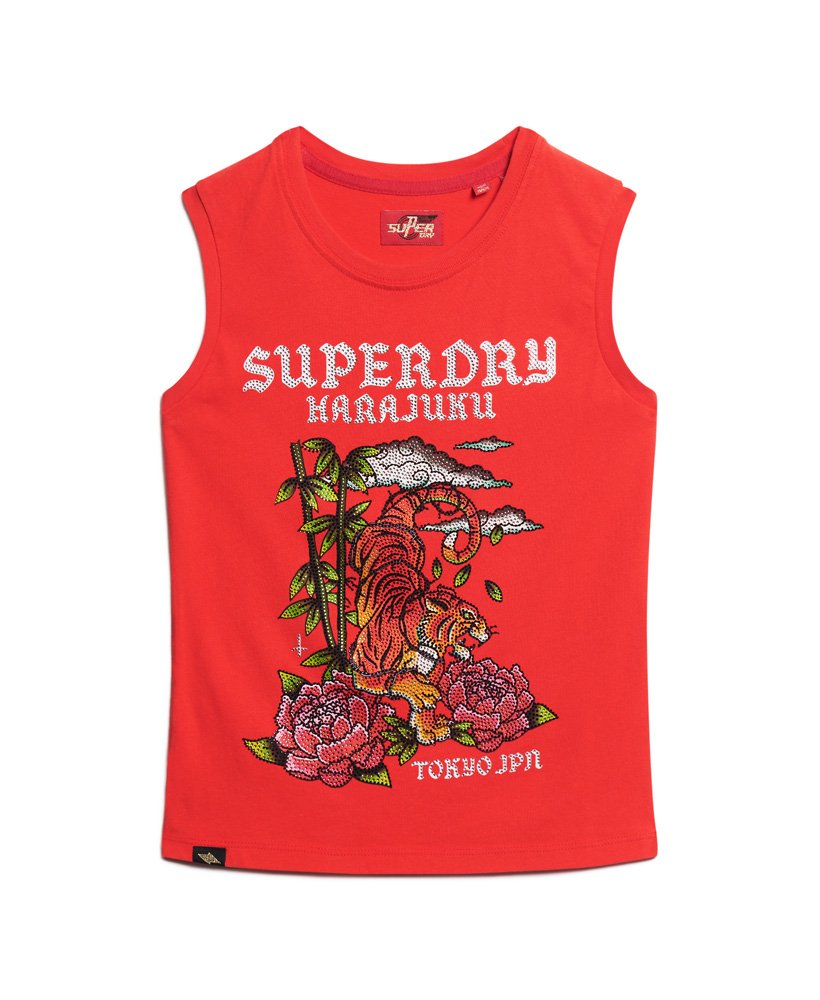 tattoo-vest met strasssteentjes in frisdrankrood