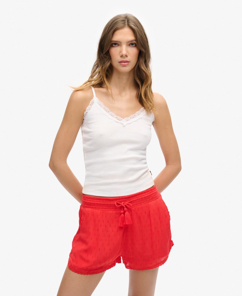 biologisch katoenen essential rib lace cami top in optic