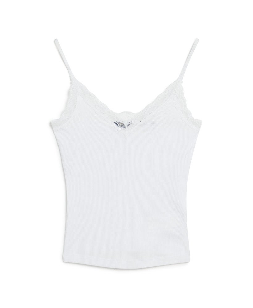 biologisch katoenen essential rib lace cami top in optic
