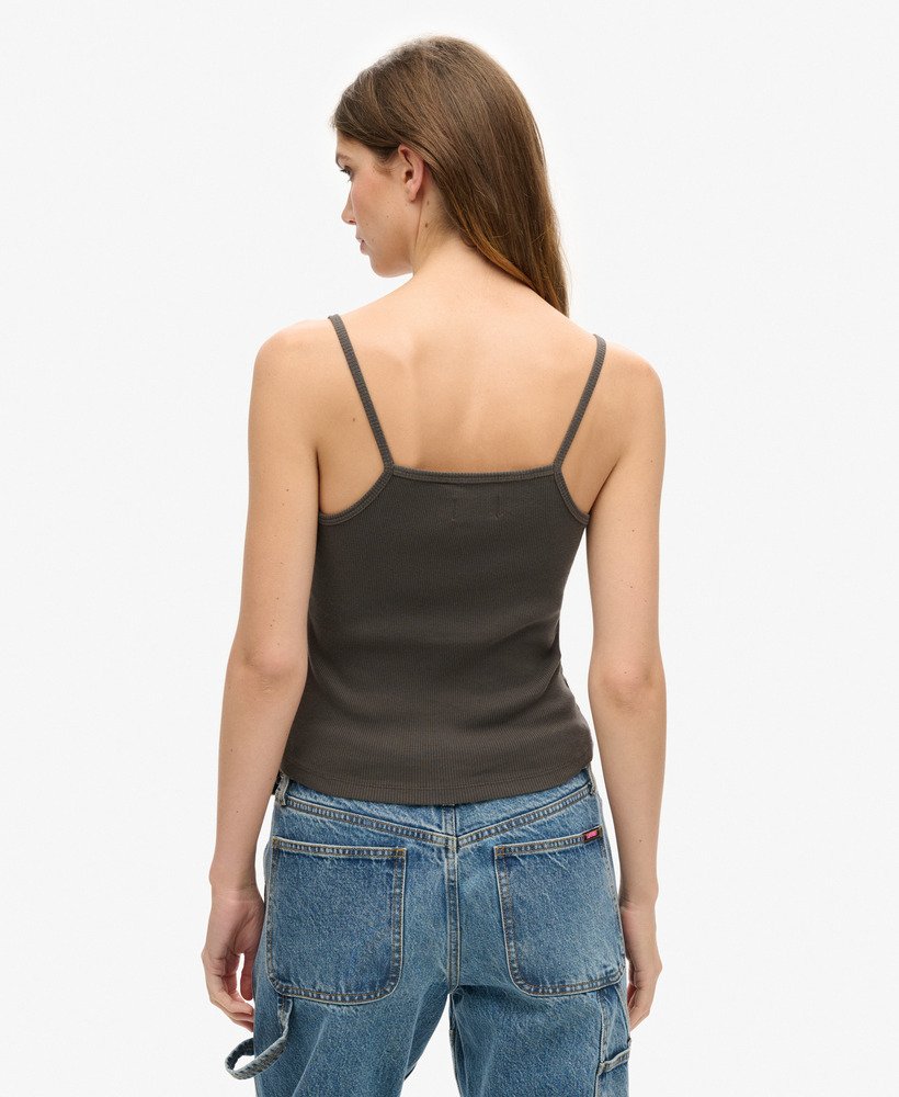 retro rocker graphic rib cami top in vintage zwart