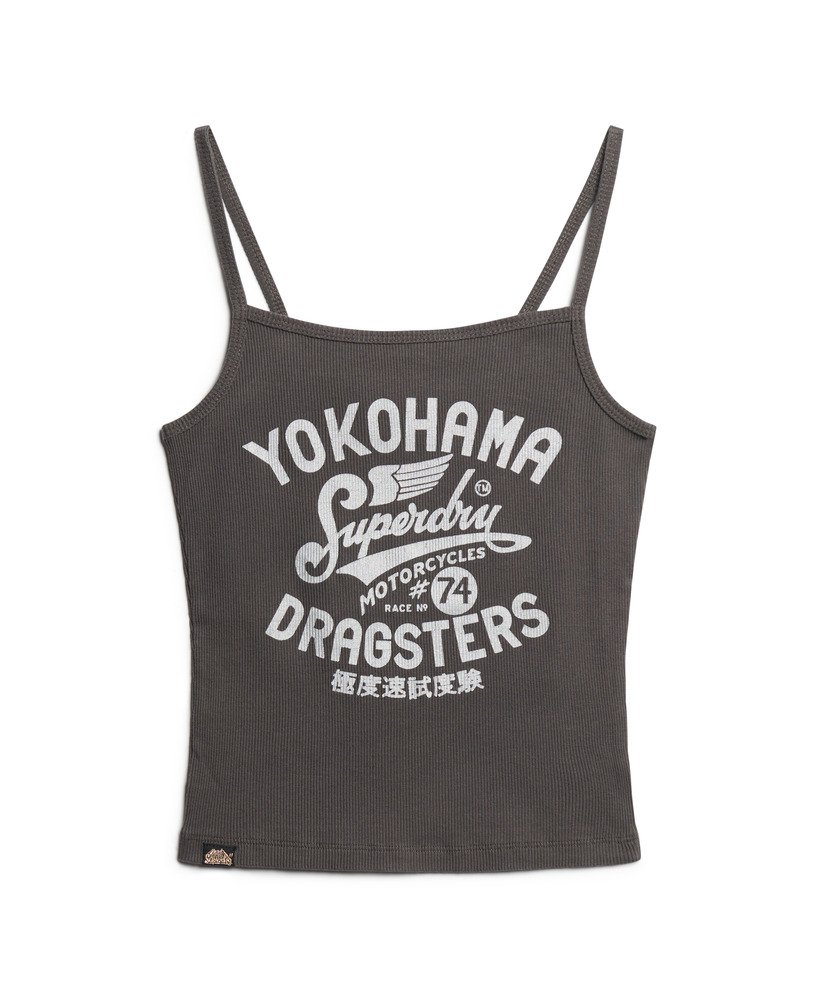 retro rocker graphic rib cami top in vintage zwart