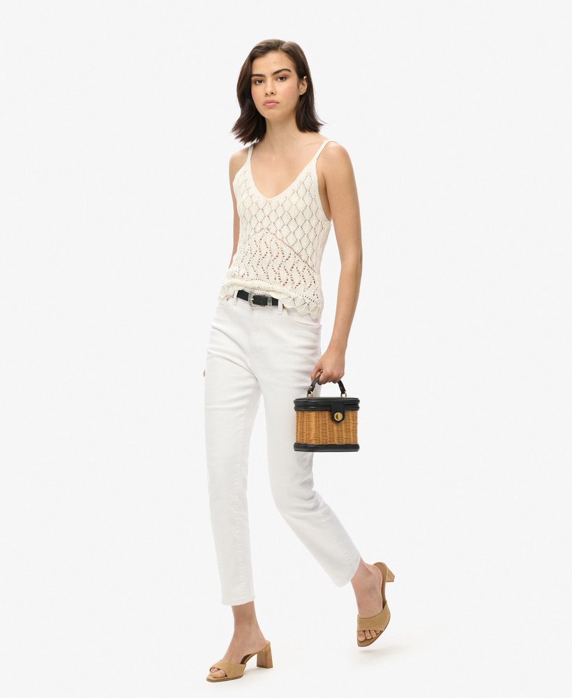 gehaakte camisole top in gebroken wit desert bone.