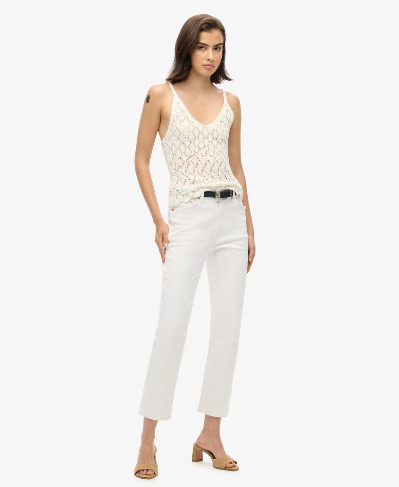gehaakte camisole top in gebroken wit desert bone.