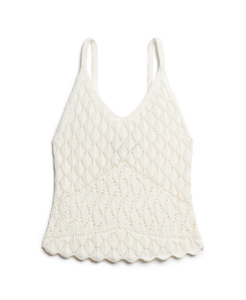 gehaakte camisole top in gebroken wit desert bone.