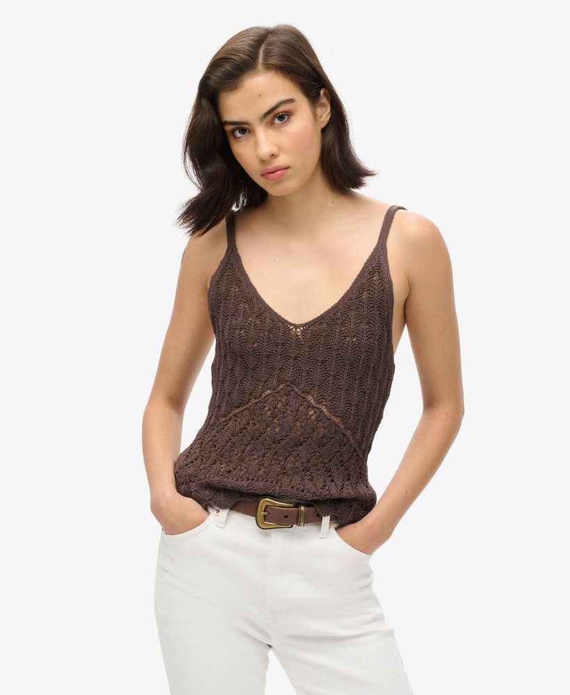 gehaakte camisole top in donkerbruin eikenhout