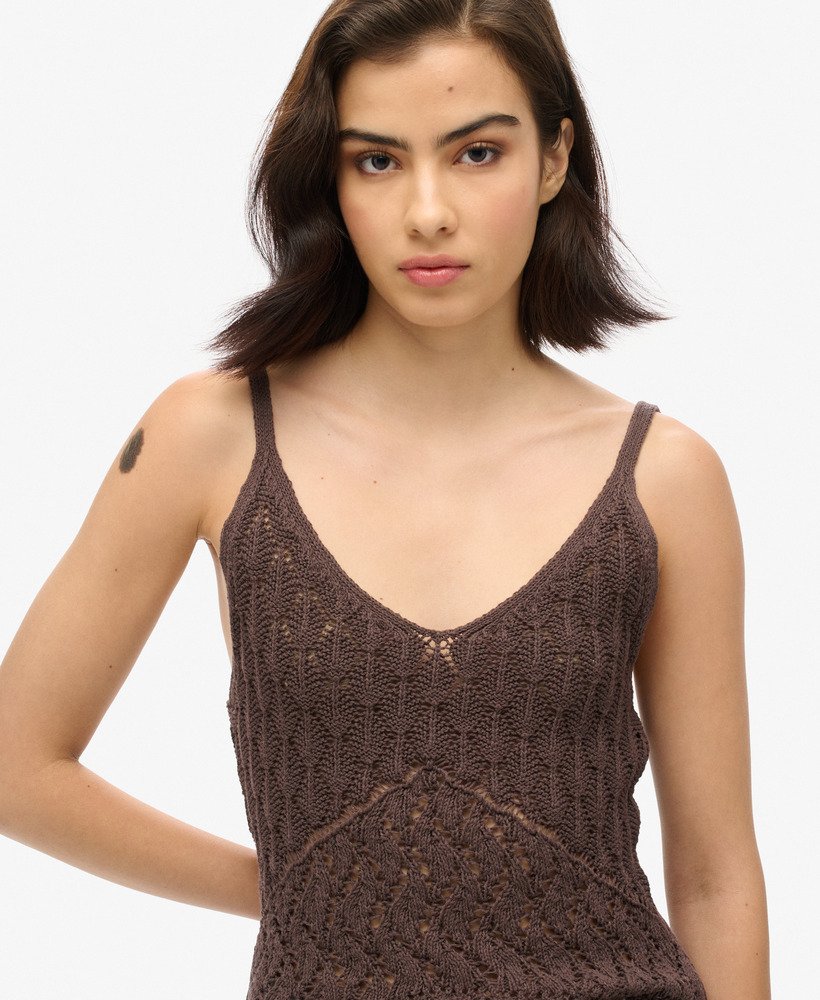 gehaakte camisole top in donkerbruin eikenhout
