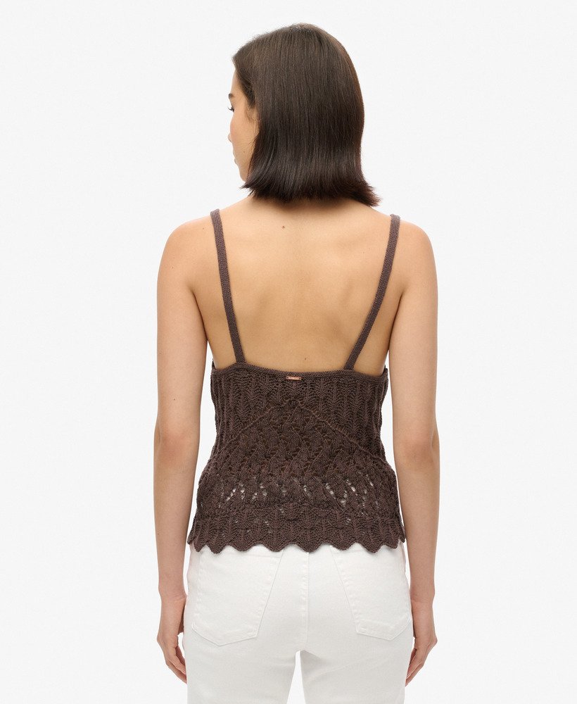 gehaakte camisole top in donkerbruin eikenhout