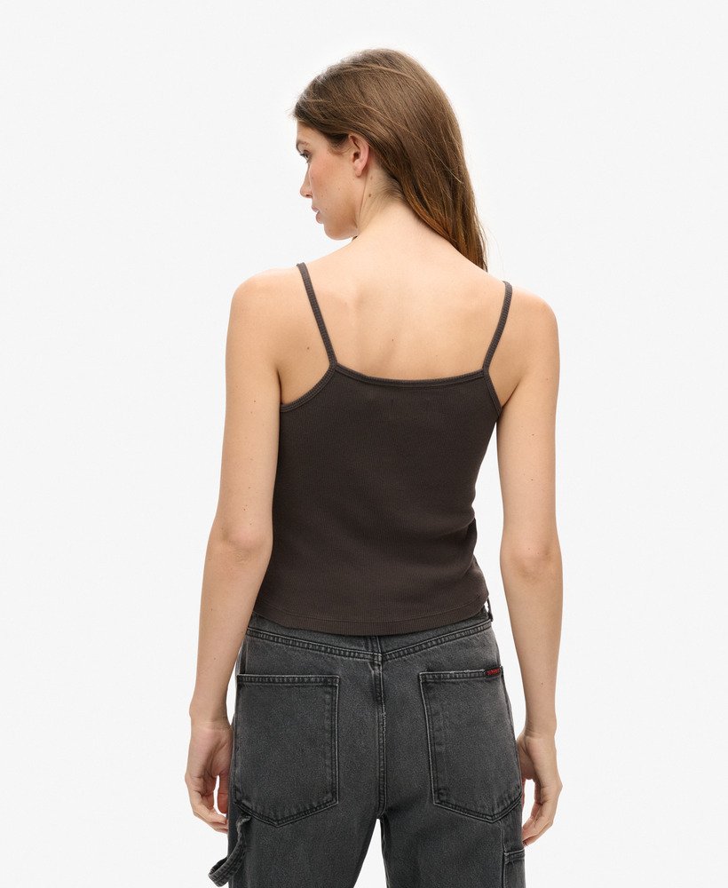 retro rocker graphic rib cami top in carbongrijs