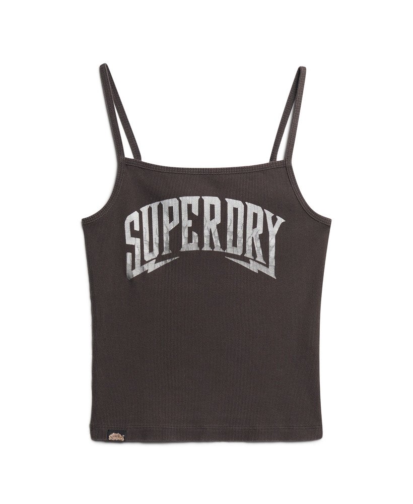 retro rocker graphic rib cami top in carbongrijs