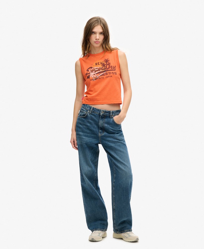 la vintage logo graphic slim vest top in soda pop orange marl