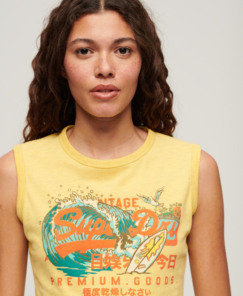 la vintage logo graphic slim vest top in sun yellow marl