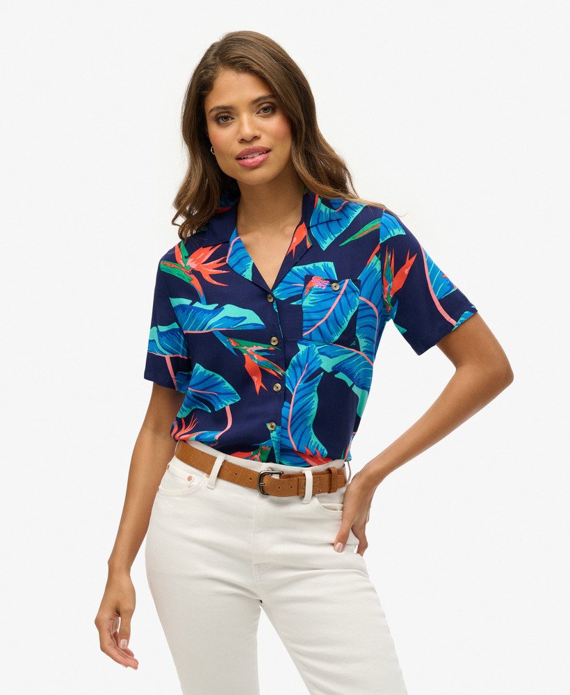 strandresortshirt in marineblauw paradise