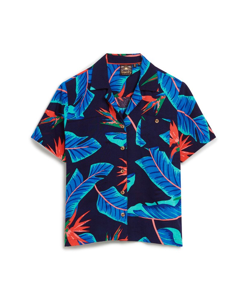 strandresortshirt in marineblauw paradise