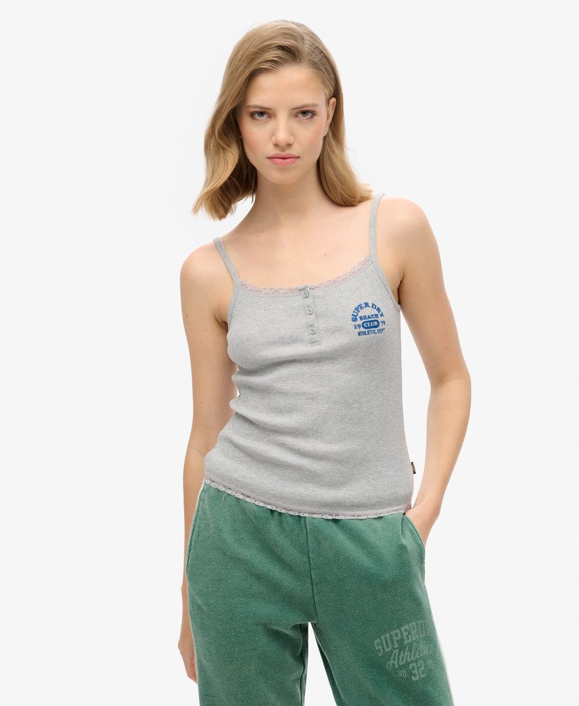 athletic essentials button down cami top in grey marl