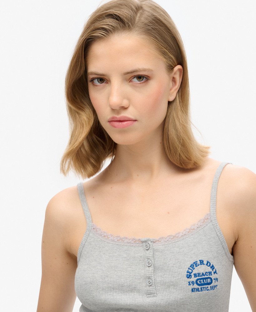 athletic essentials button down cami top in grey marl