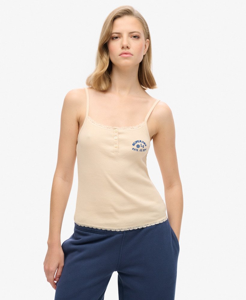 athletic essentials button down cami top in tapioca cream beige