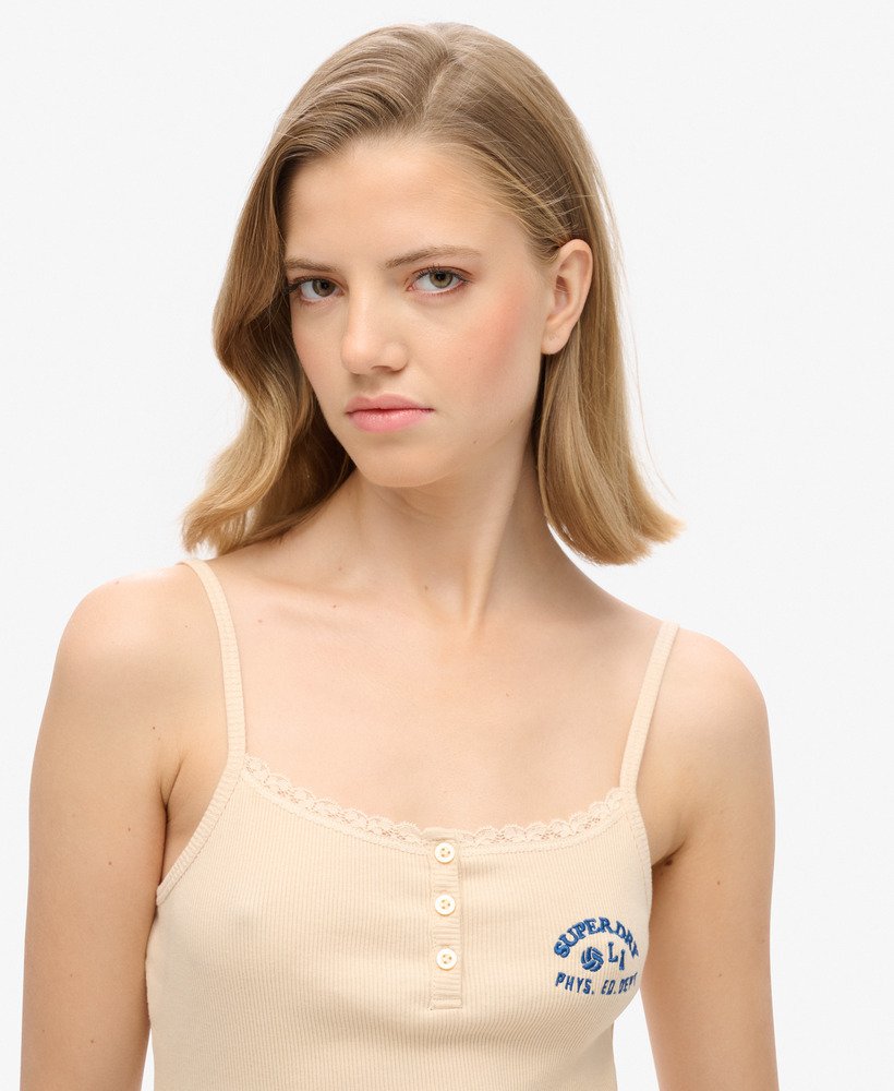 athletic essentials button down cami top in tapioca cream beige