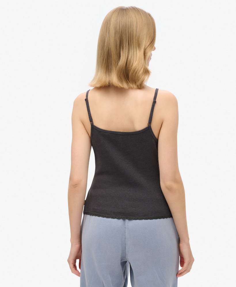 athletic essentials button down cami top in charcoal grey marl