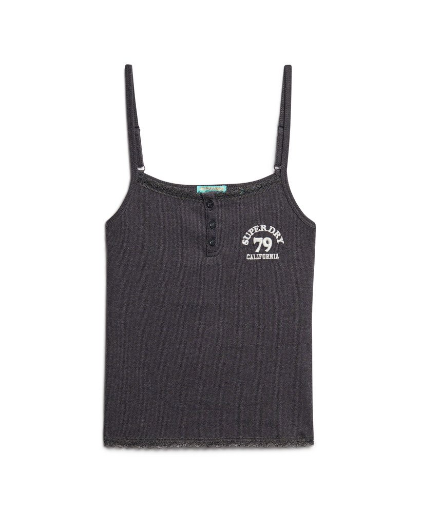 athletic essentials button down cami top in charcoal grey marl