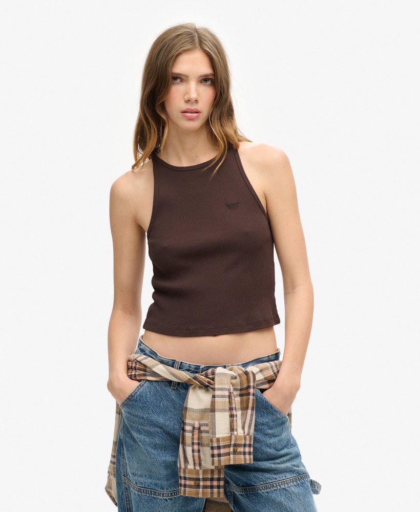 essential logo racer vest top in donkerbruin
