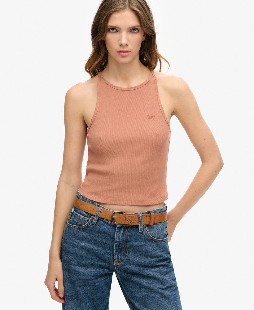essential logo racer vest top in mocha mousse brown