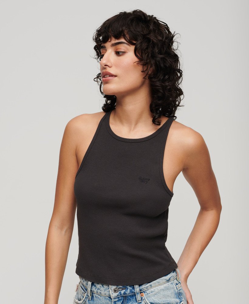 essential logo racer vest top in bison black