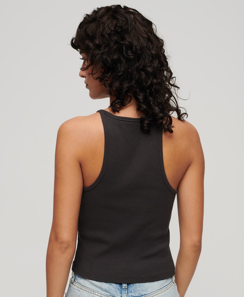 essential logo racer vest top in bison black