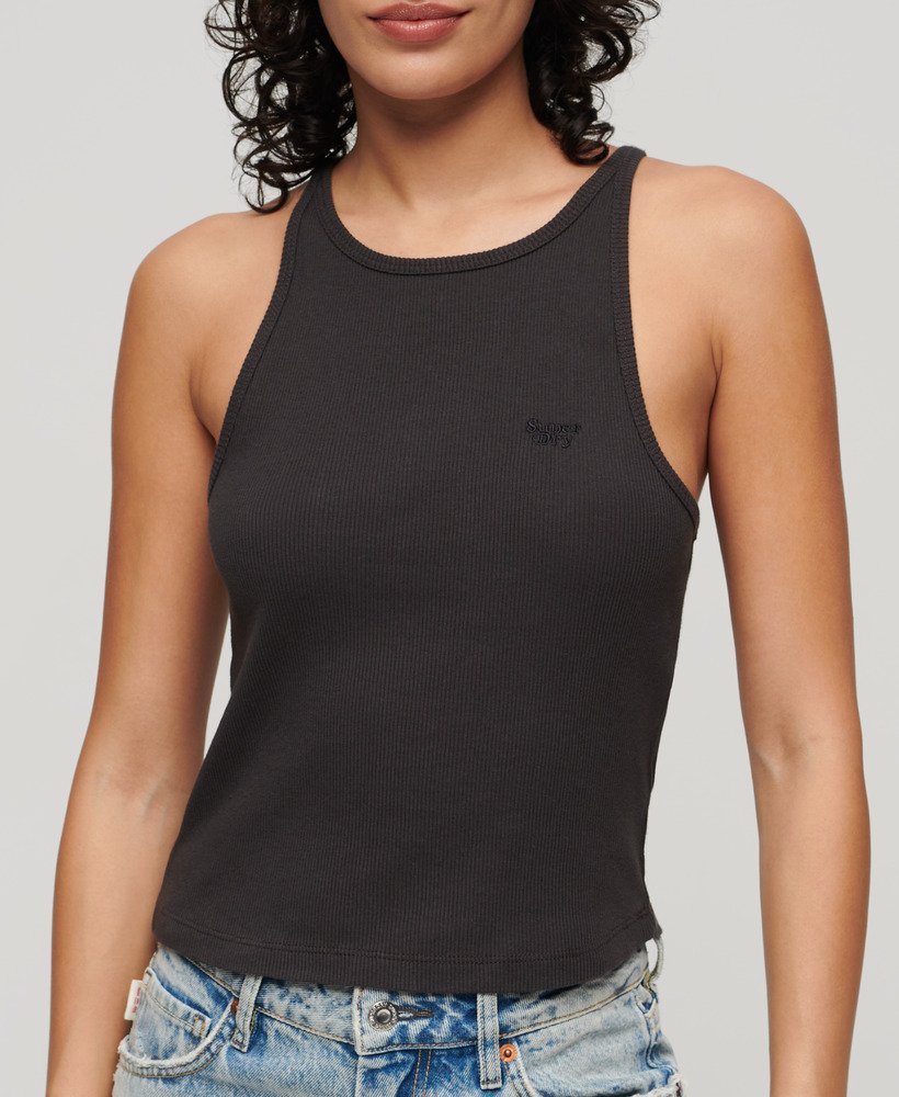 essential logo racer vest top in bison black