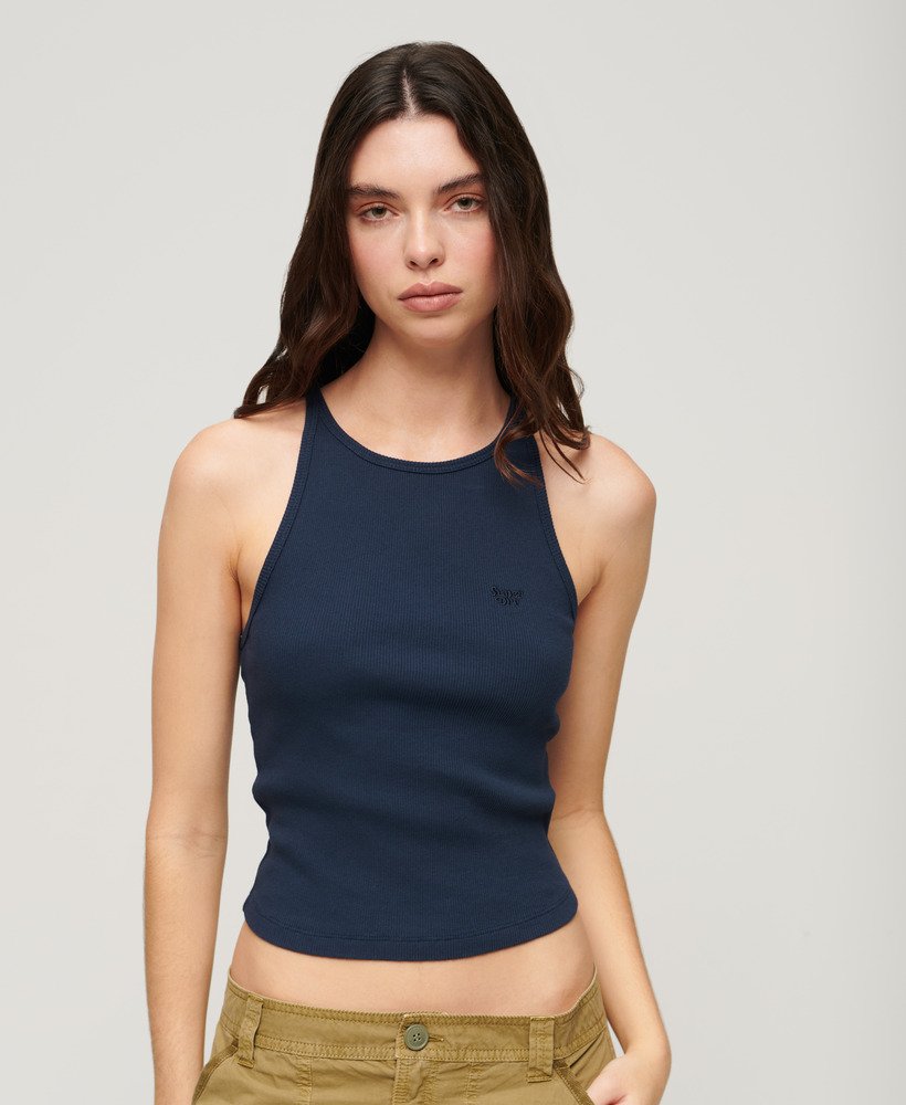 essentieel logo racer vest top in diep marineblauw