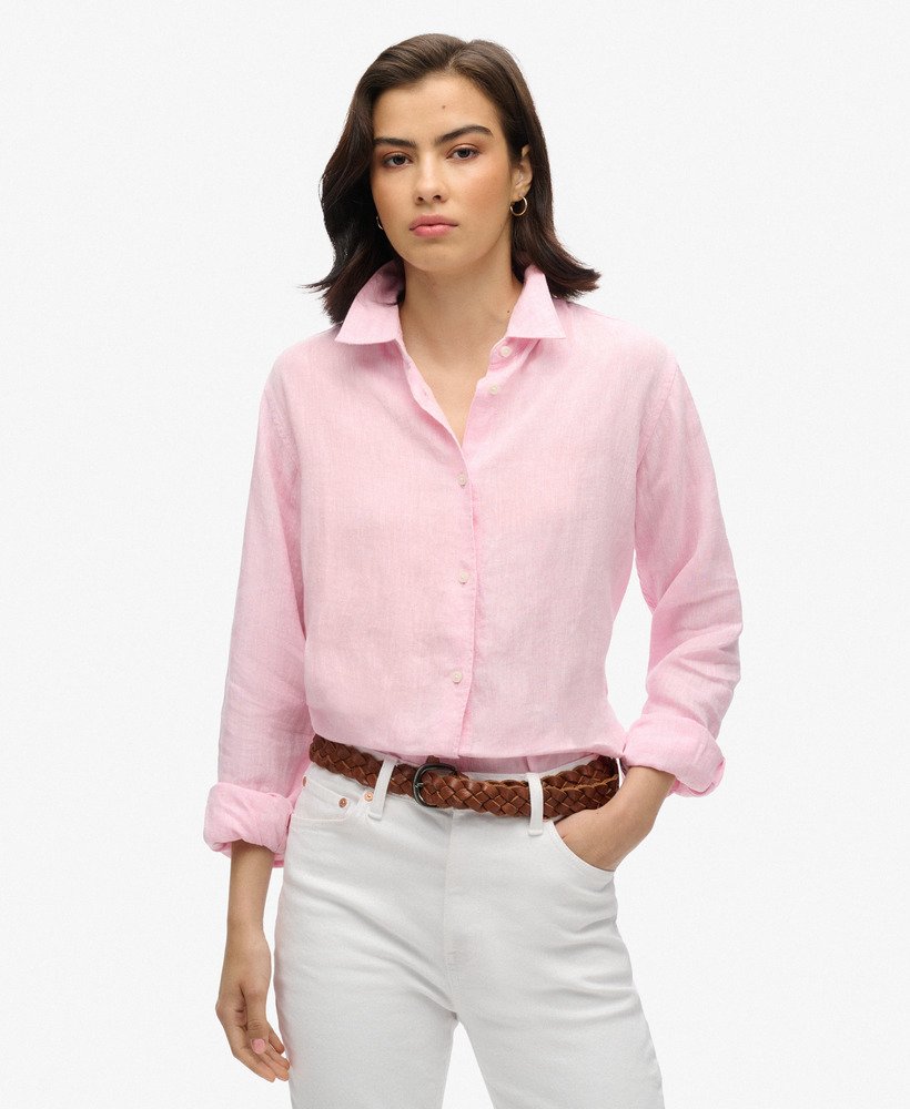 casual linnen boyfriend-shirt in lila blushroze.