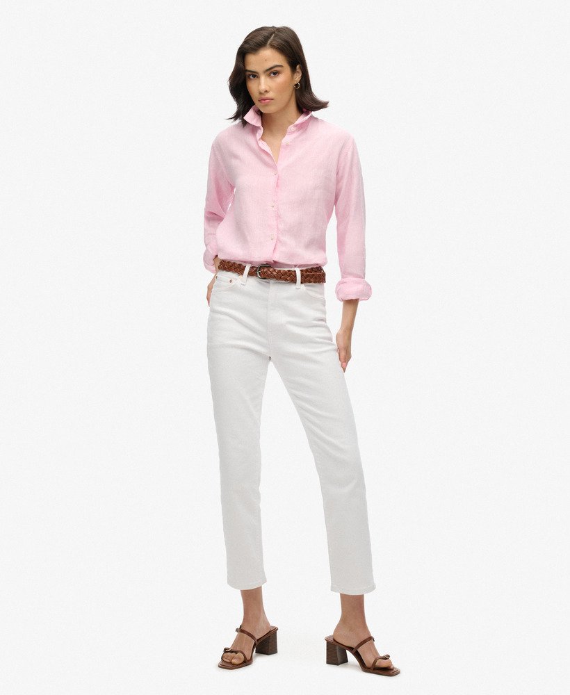 casual linnen boyfriend-shirt in lila blushroze.