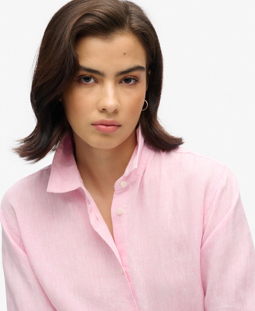 casual linnen boyfriend-shirt in lila blushroze.
