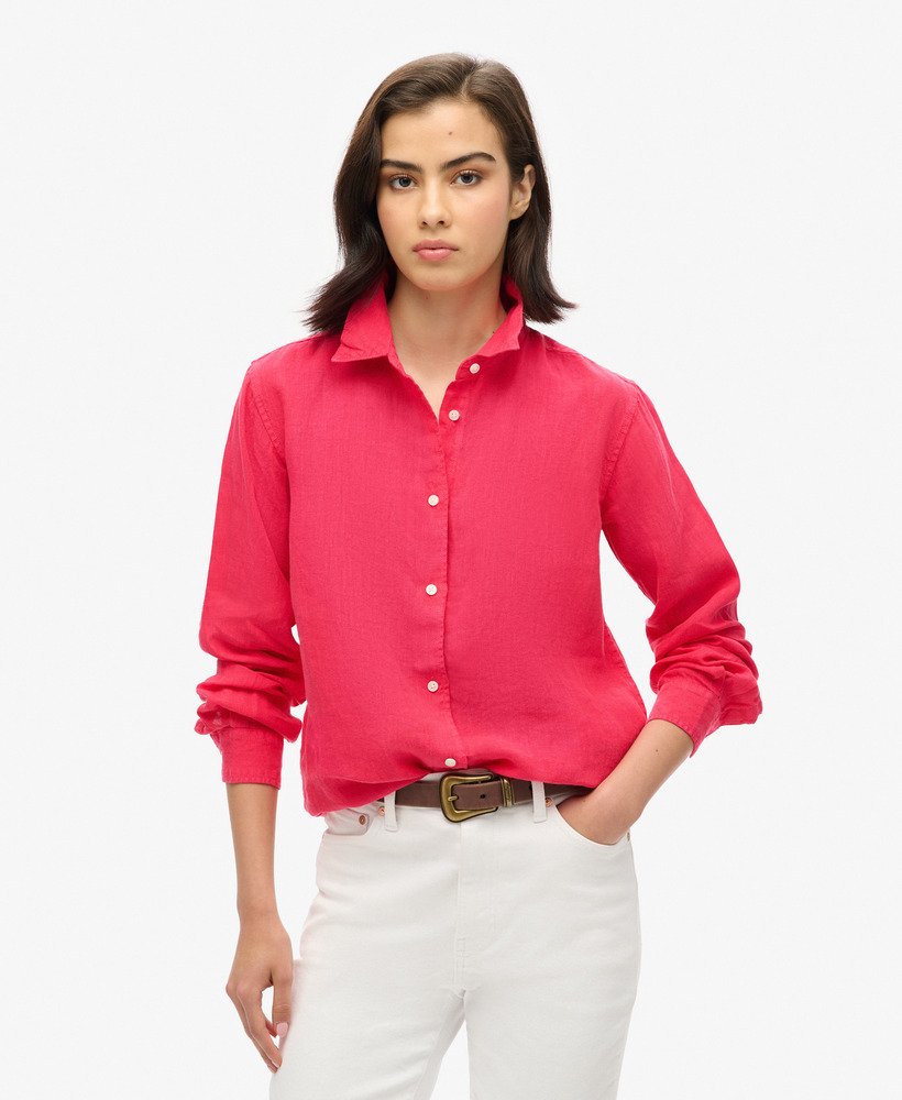 casual linnen boyfriend-shirt in felroze.