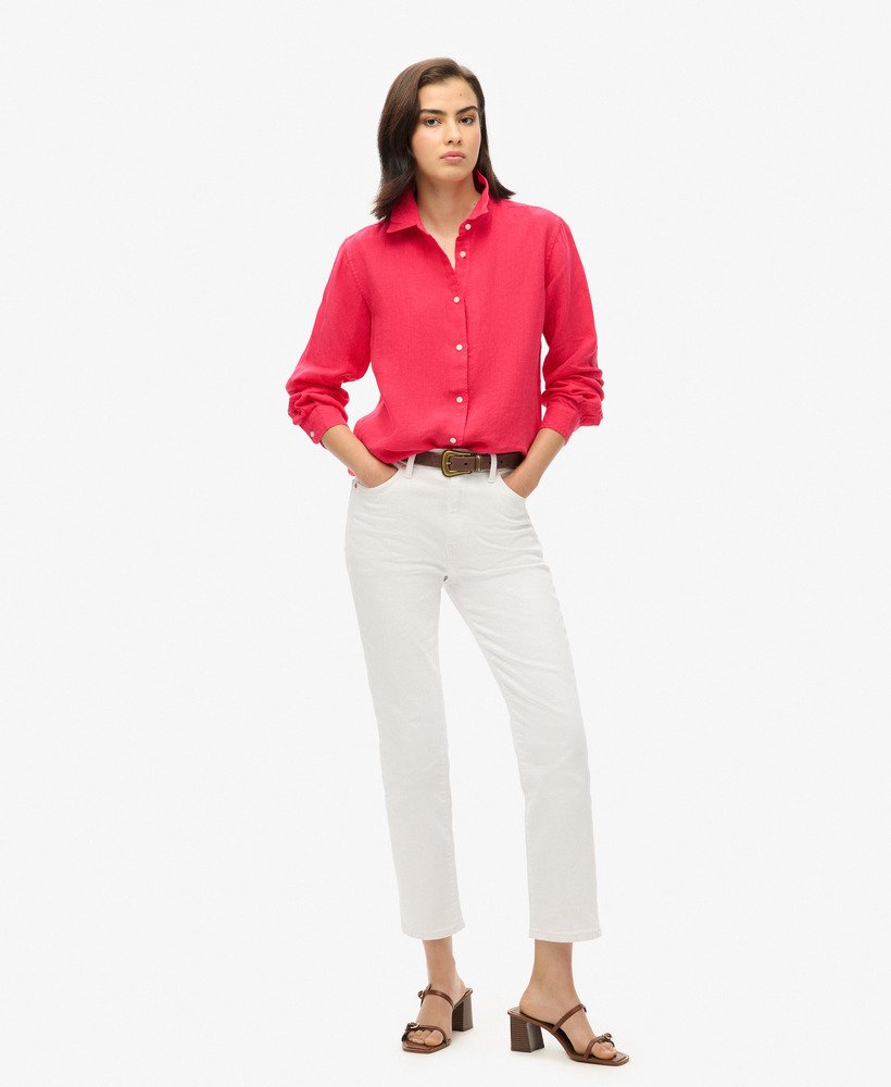 casual linnen boyfriend-shirt in felroze.