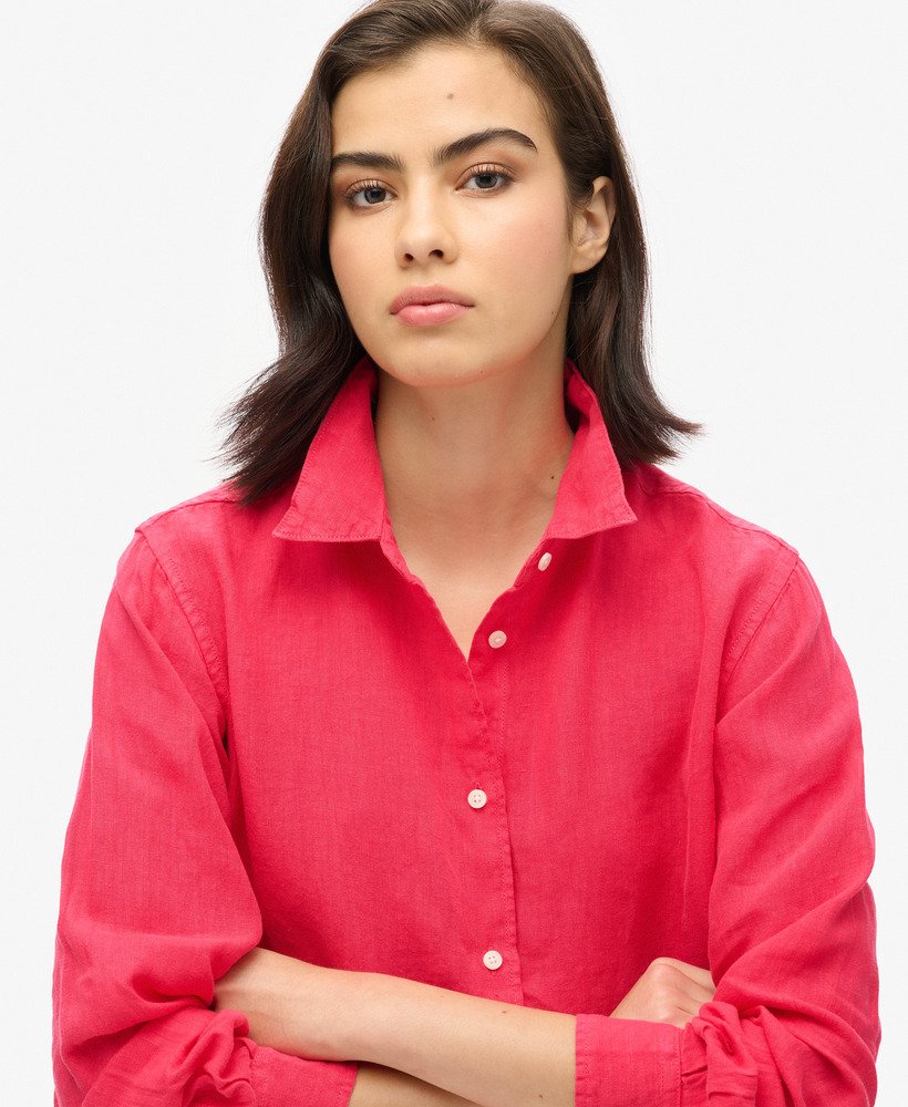 casual linnen boyfriend-shirt in felroze.