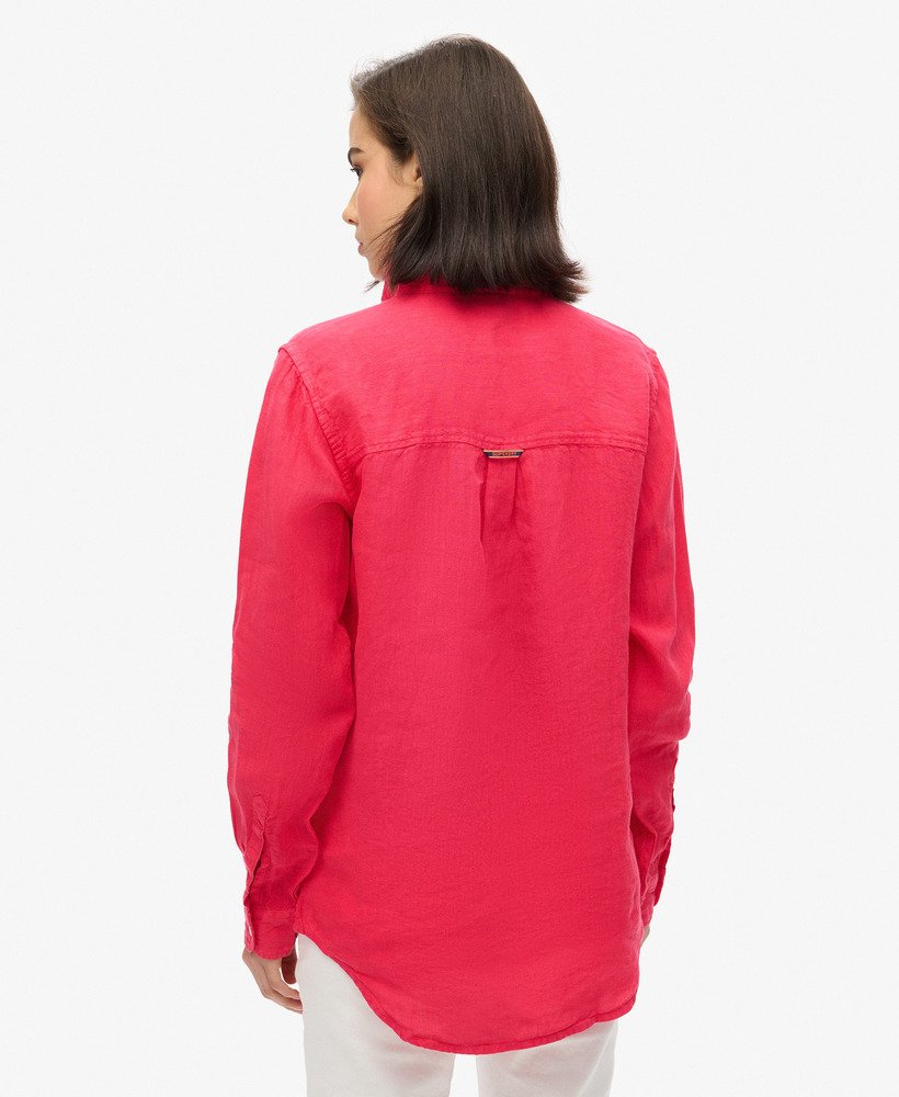 casual linnen boyfriend-shirt in felroze.