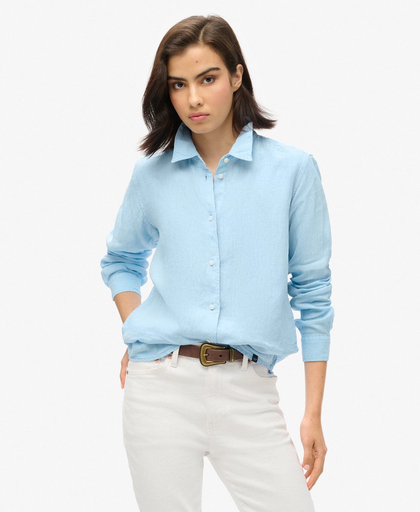 casual linnen boyfriend-shirt in zeegroenblauw