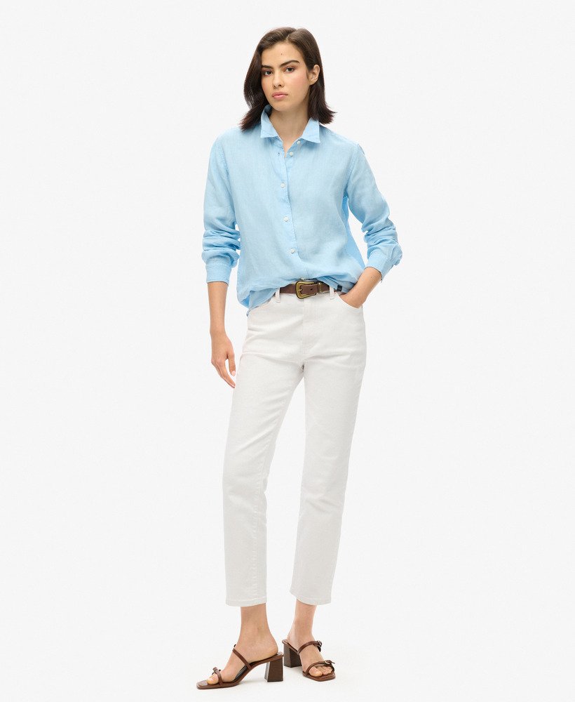 casual linnen boyfriend-shirt in zeegroenblauw