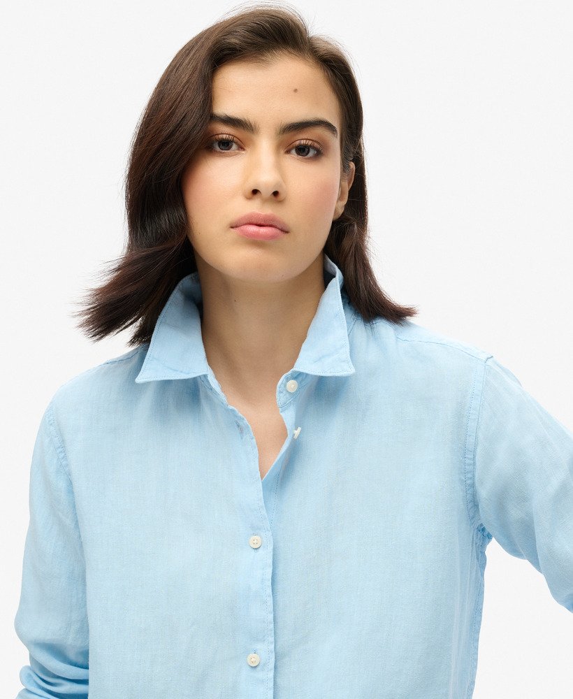 casual linnen boyfriend-shirt in zeegroenblauw
