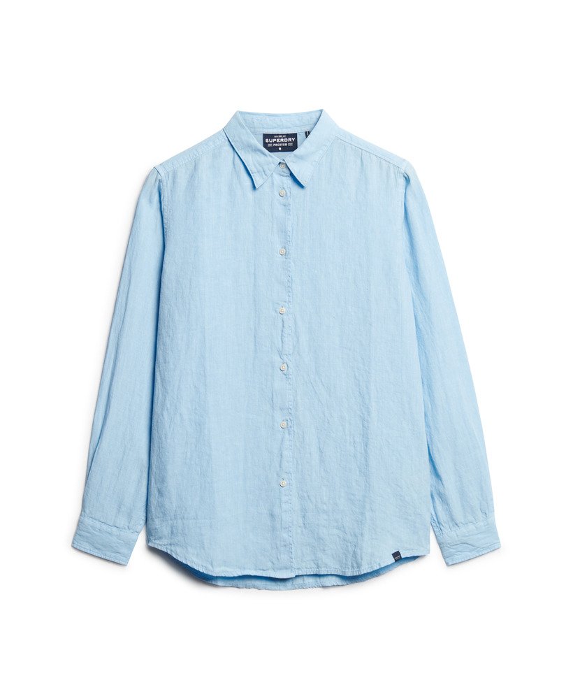 casual linnen boyfriend-shirt in zeegroenblauw